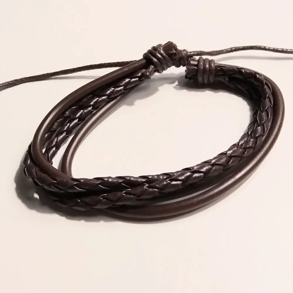 ‎New Men's bracelet leather layered braided brown 59